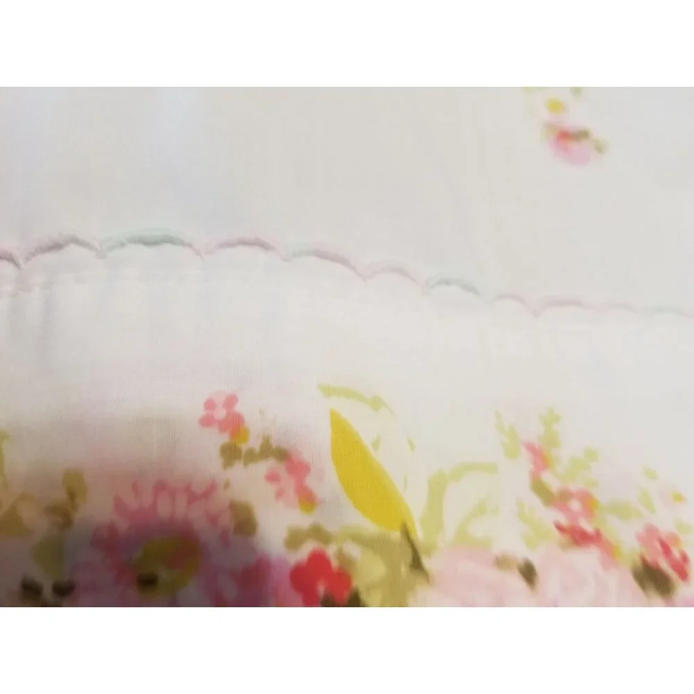Sears Roebuck Vintage Full Flat Sheet White Pink Flowers 81x104 Perma Prest Perc